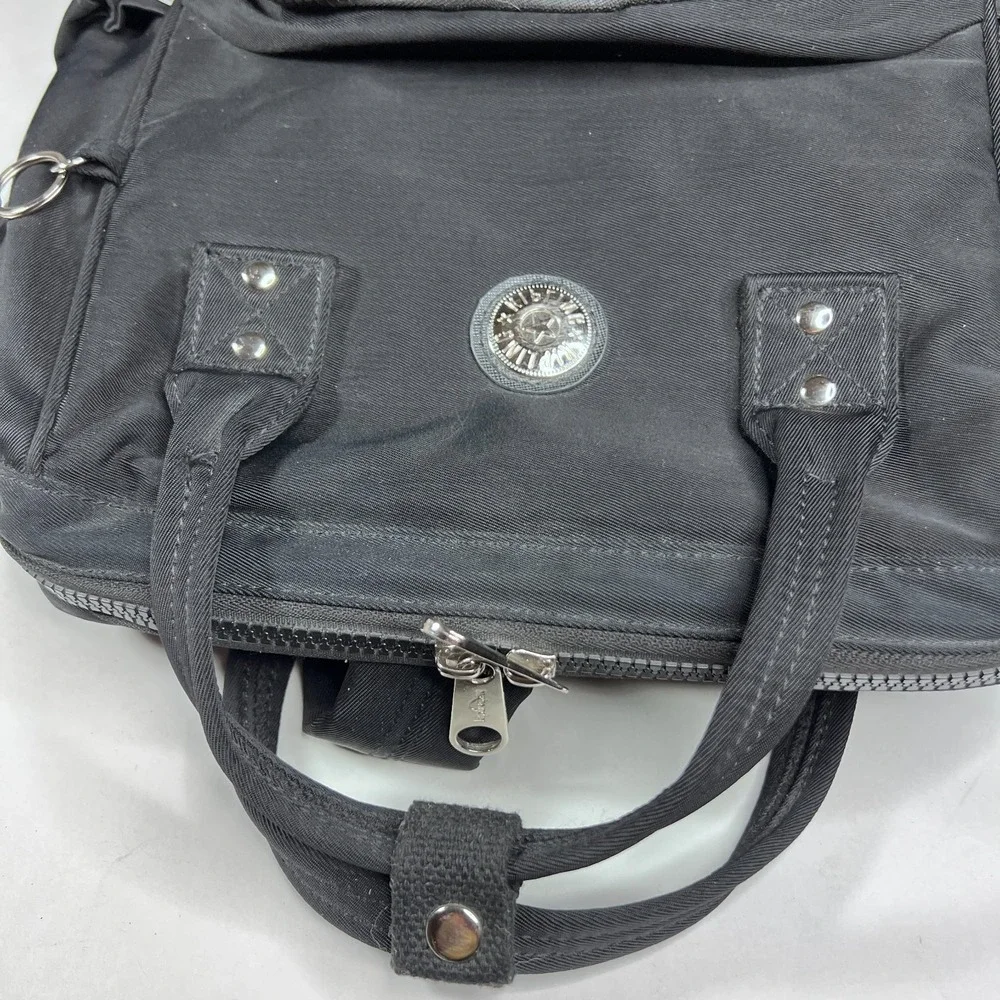 Kipling Audrie Black Nylon Diaper Bag Backpack Doctor Bag Opening w Monkey Charm